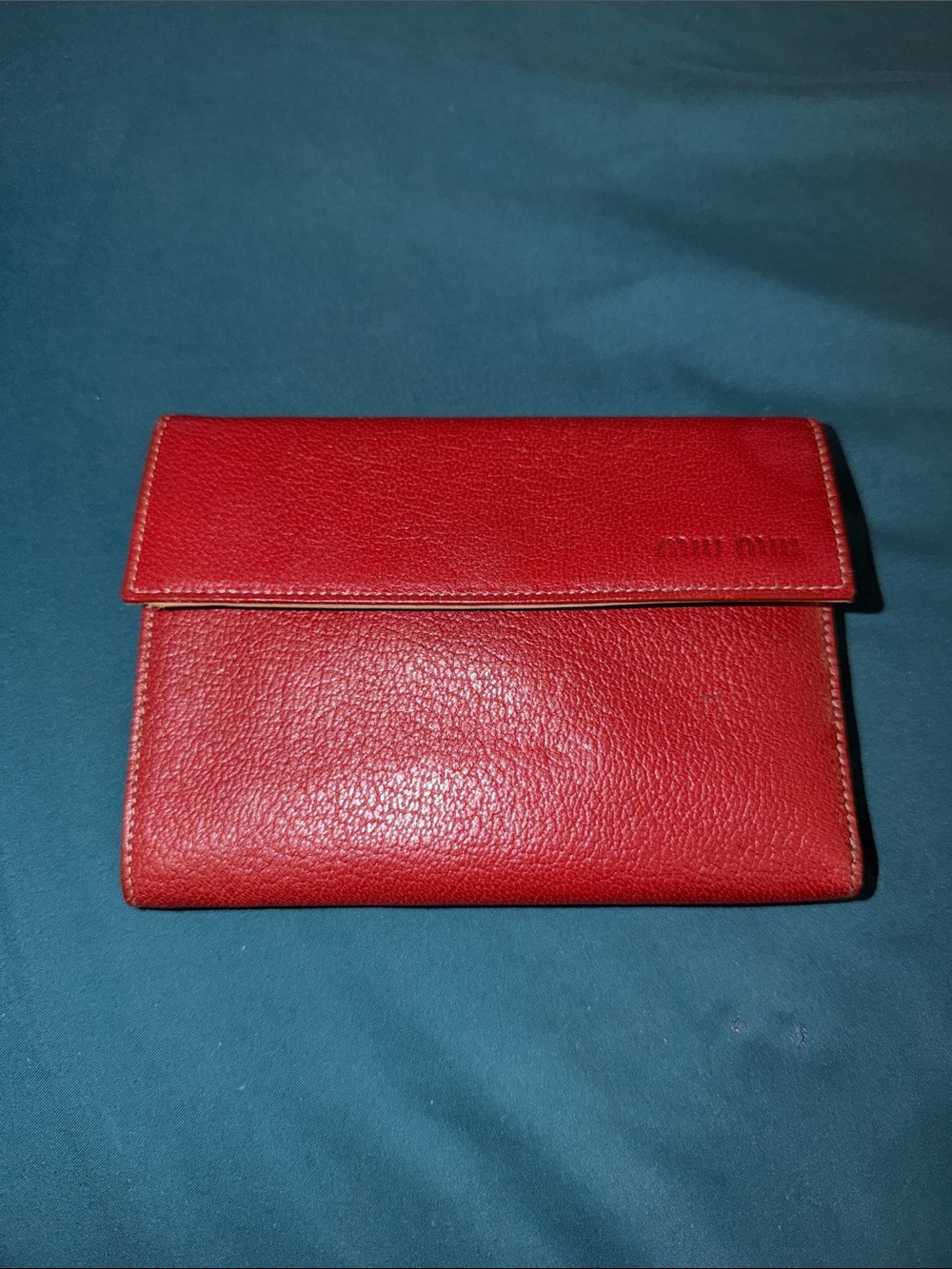 Miu Miu Red Pebbled Leather Foldover Wallet